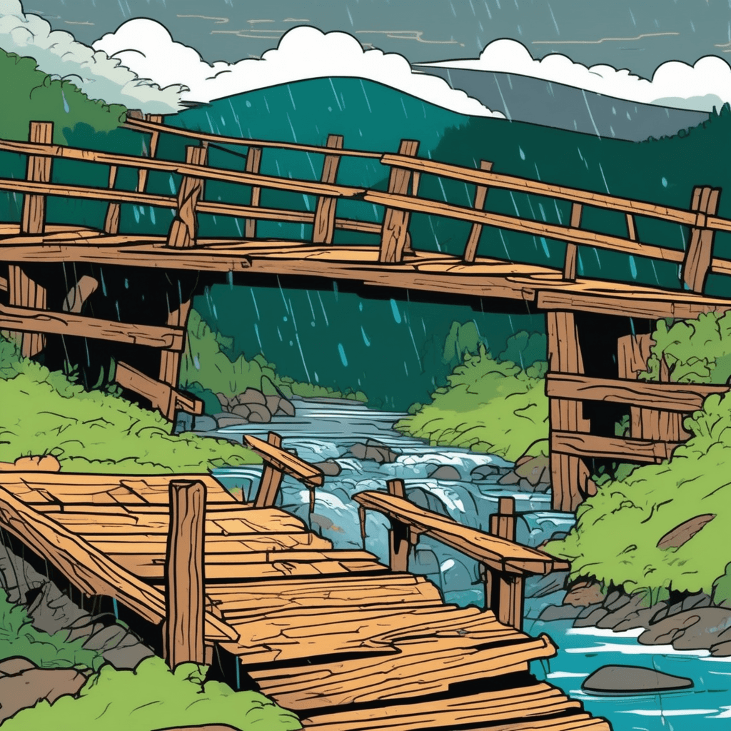 The bridge that served us well today, gives way to waters rushing away!