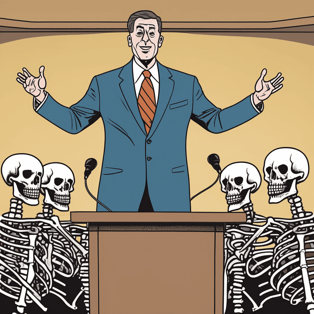 His glib fib reveals nothing but rib!