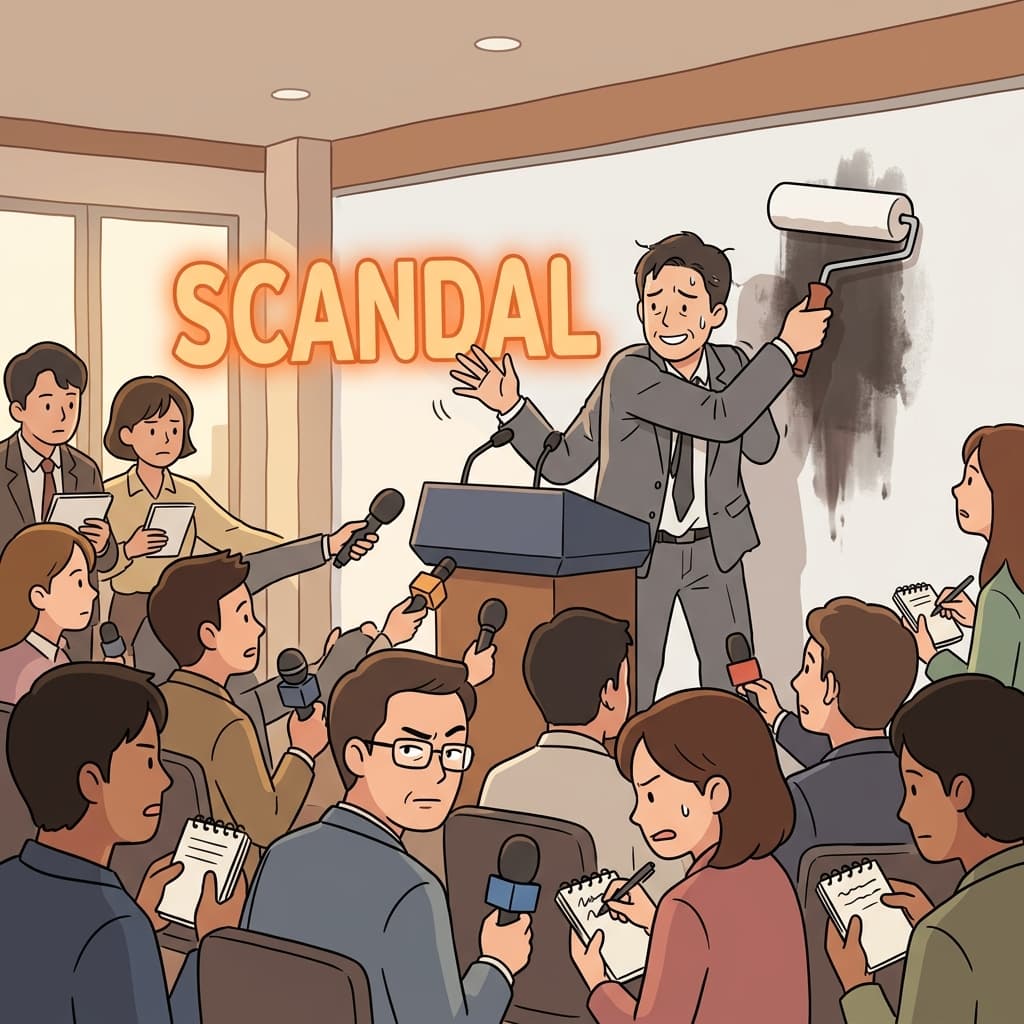 The minister tried to gloss over the scandal with vague answers at the press conference.