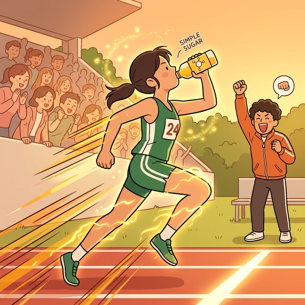 The runner's energy drink is packed with glucose to fuel her final sprint.