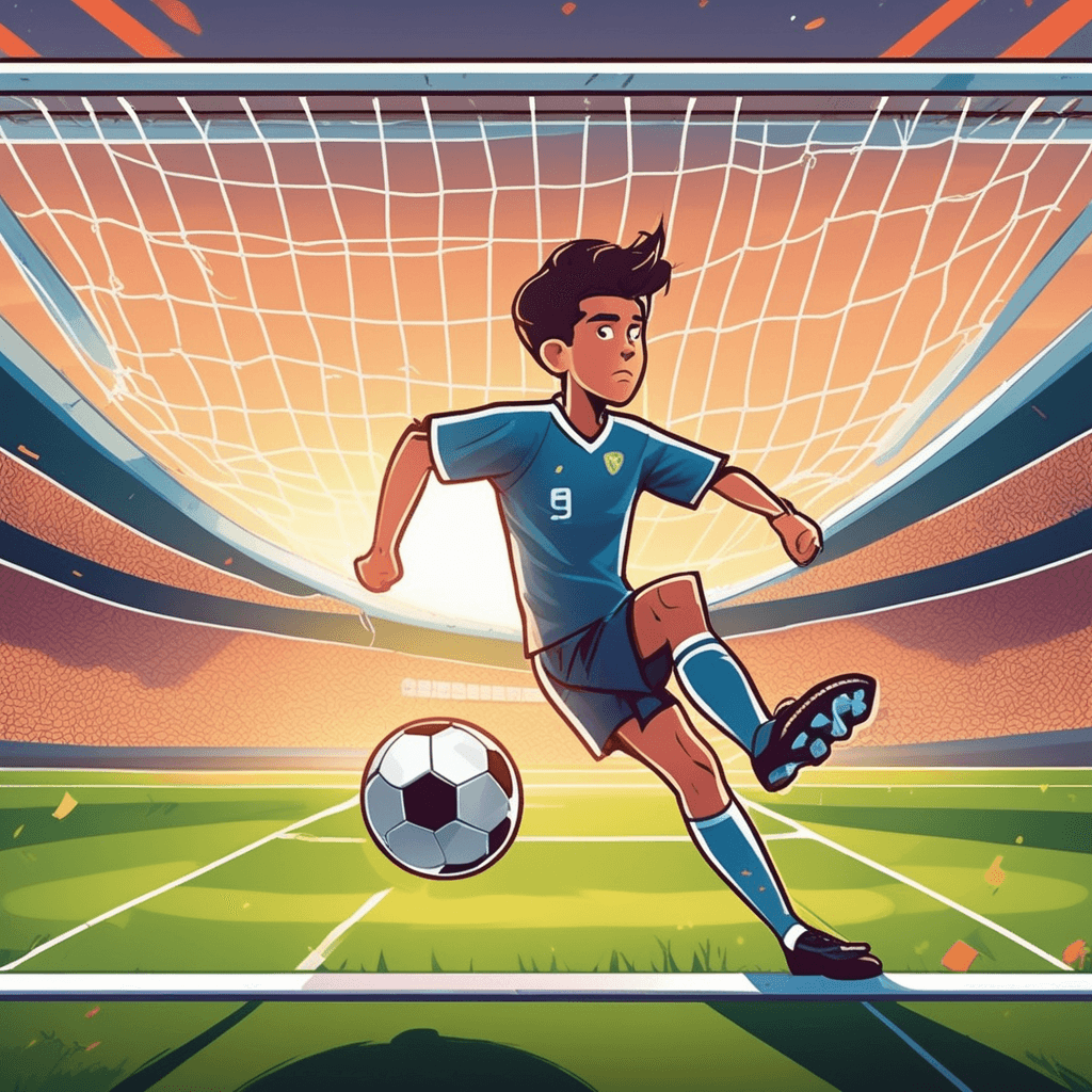 The soccer player achieves her goal by scoring the winning shot
