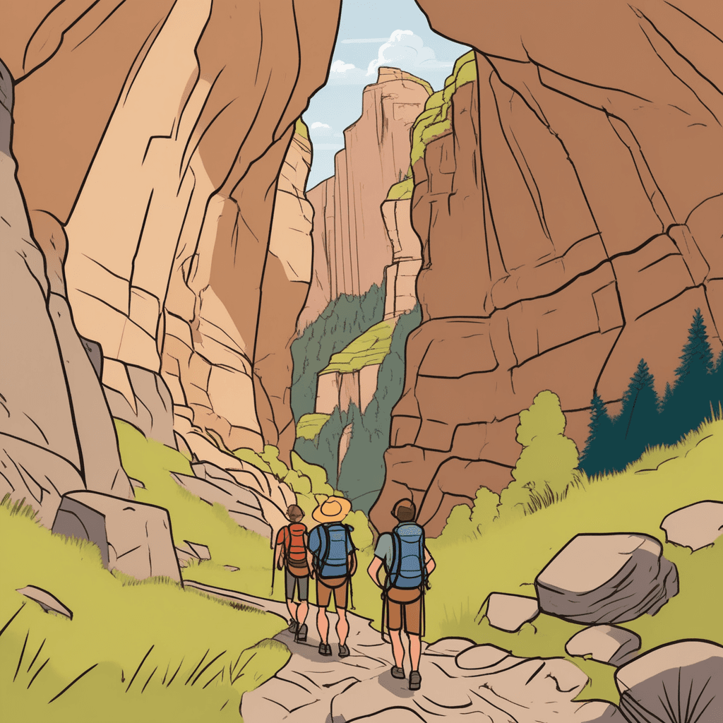Hikers gazing into a deep rocky gorge
