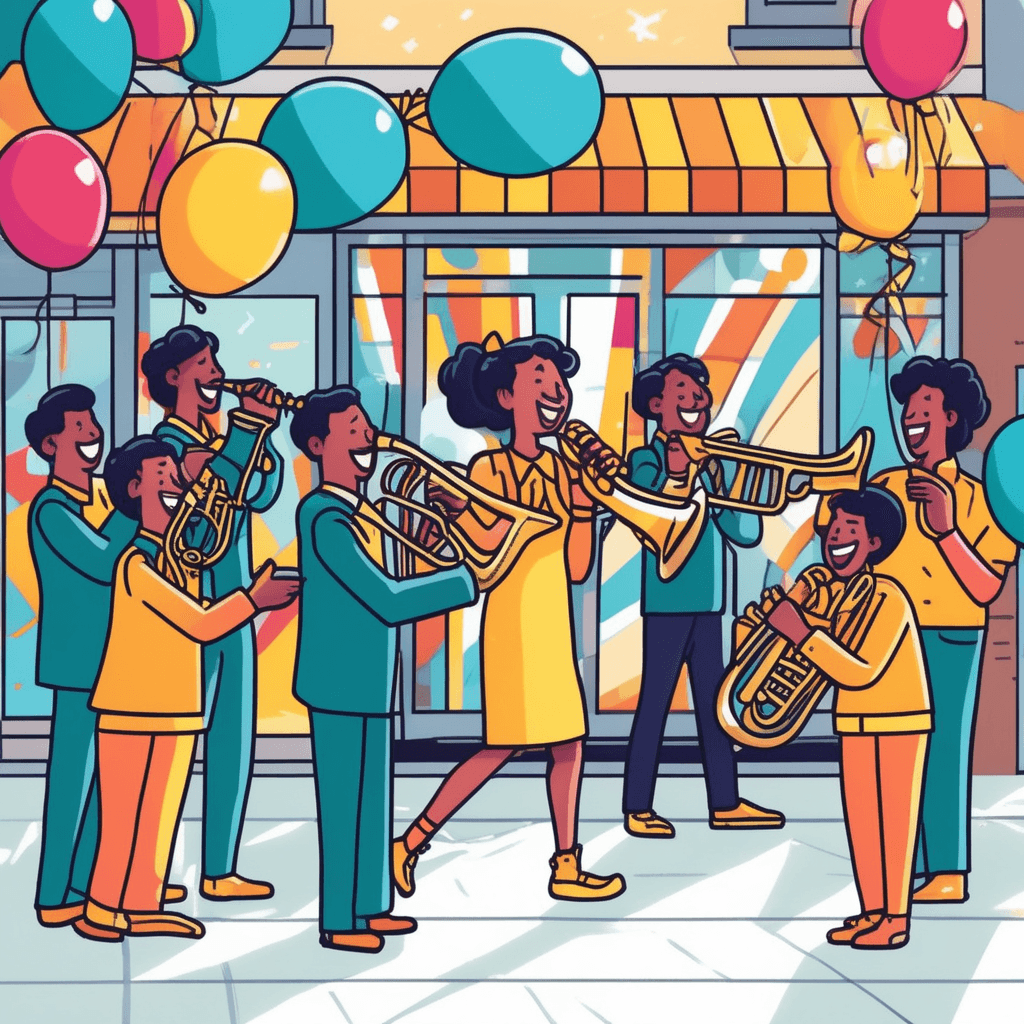 The band plays as they shake every hand at the grand opening!