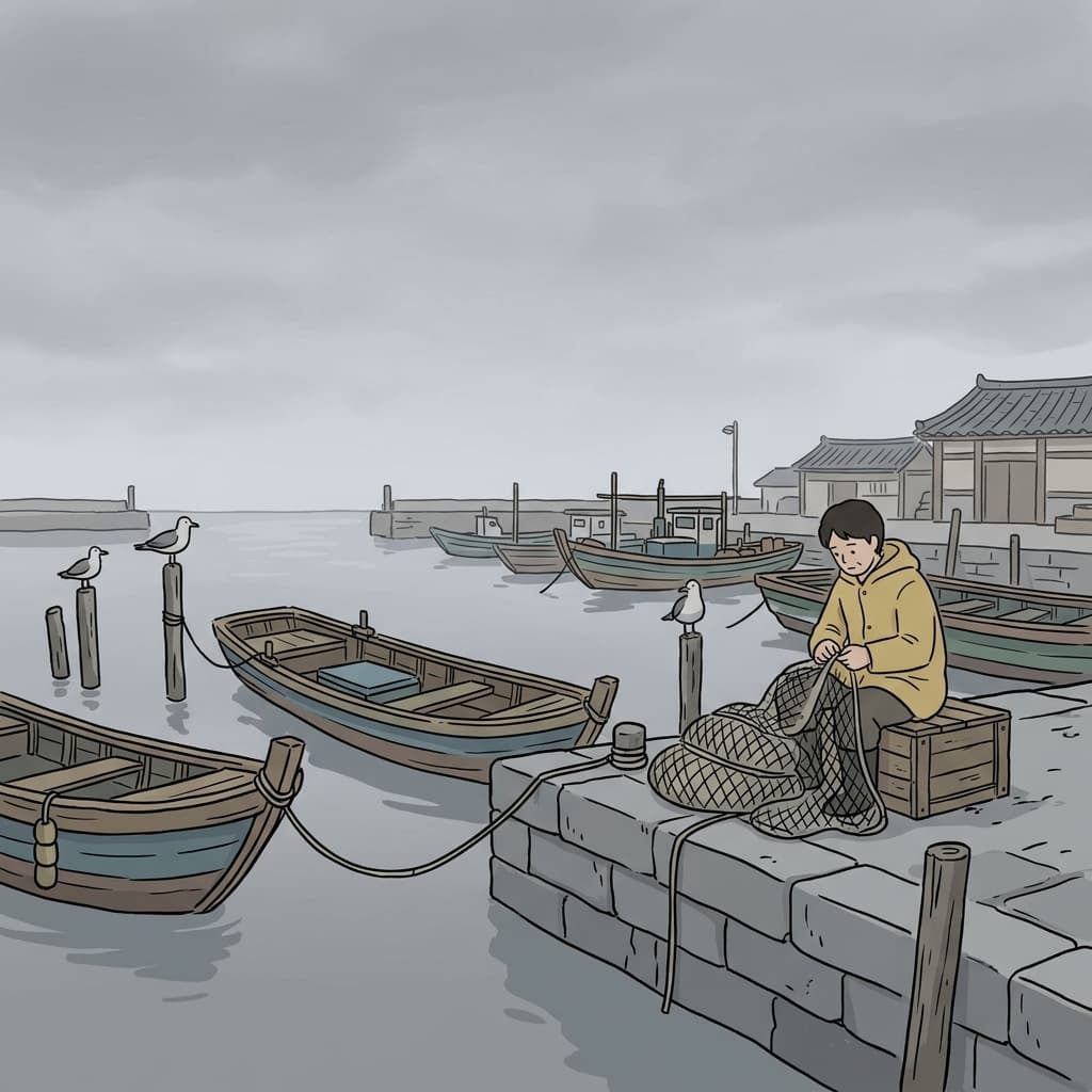 The grey sky over the harbor made the whole afternoon feel still and quiet.