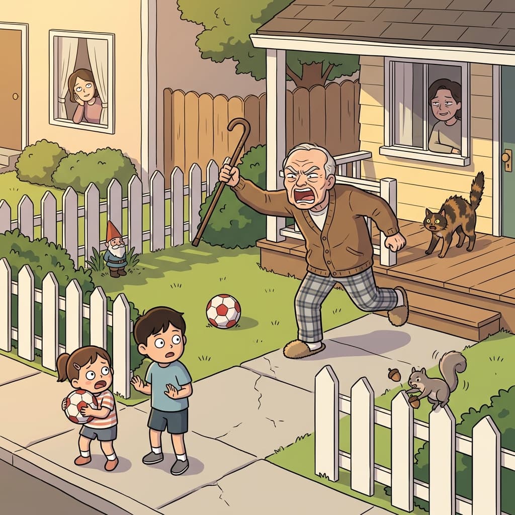 The old grouch snapped at kids who kicked a ball onto his lawn.