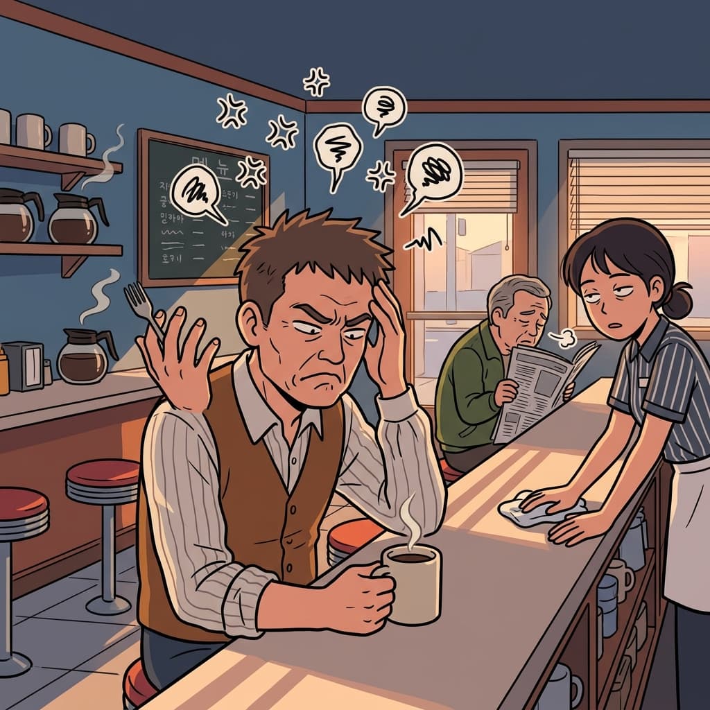 He kept grouse about his cold coffee all morning at the diner.