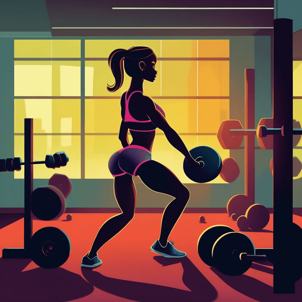 In the dim gym, she works to stay trim!