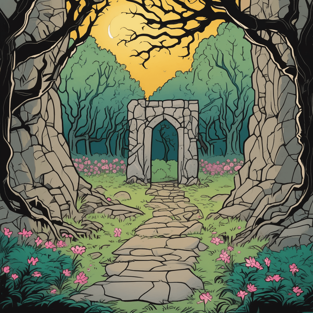 Halfway through the winding pathway, rest beside the ancient gateway!