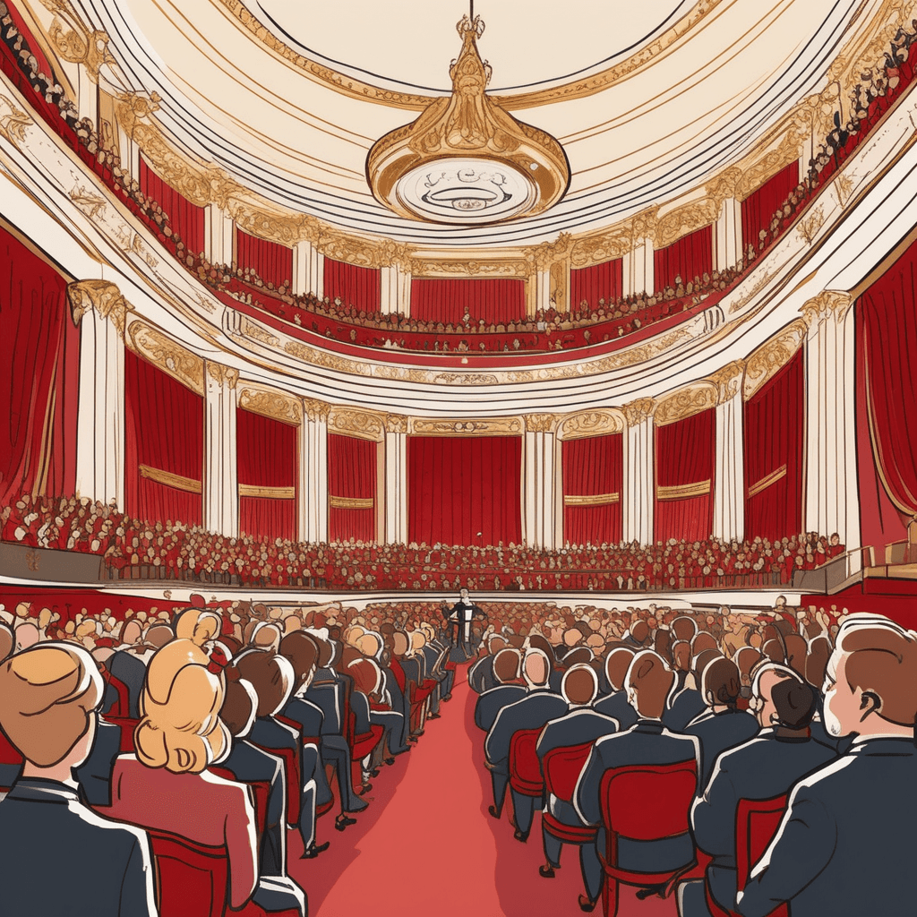 Grand concert hall with orchestra performing