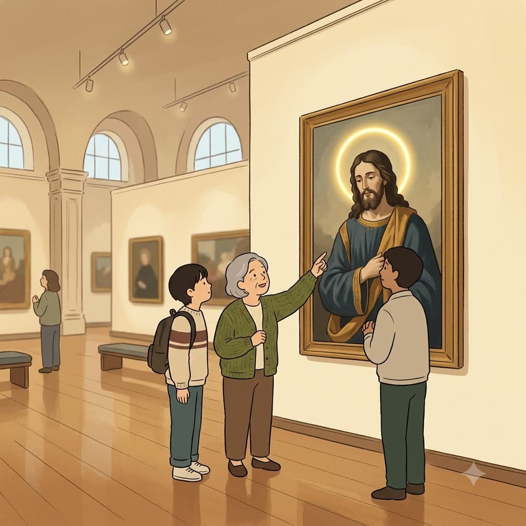 The saint's halo shone brightly in every painting. (Think of: halo = holy glow → angel's halo, golden halo, halo effect )