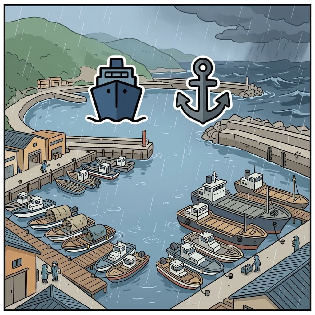 Large ships waited in the harbor during the storm. (SHIP + SAFE PLACE = HARBOR)