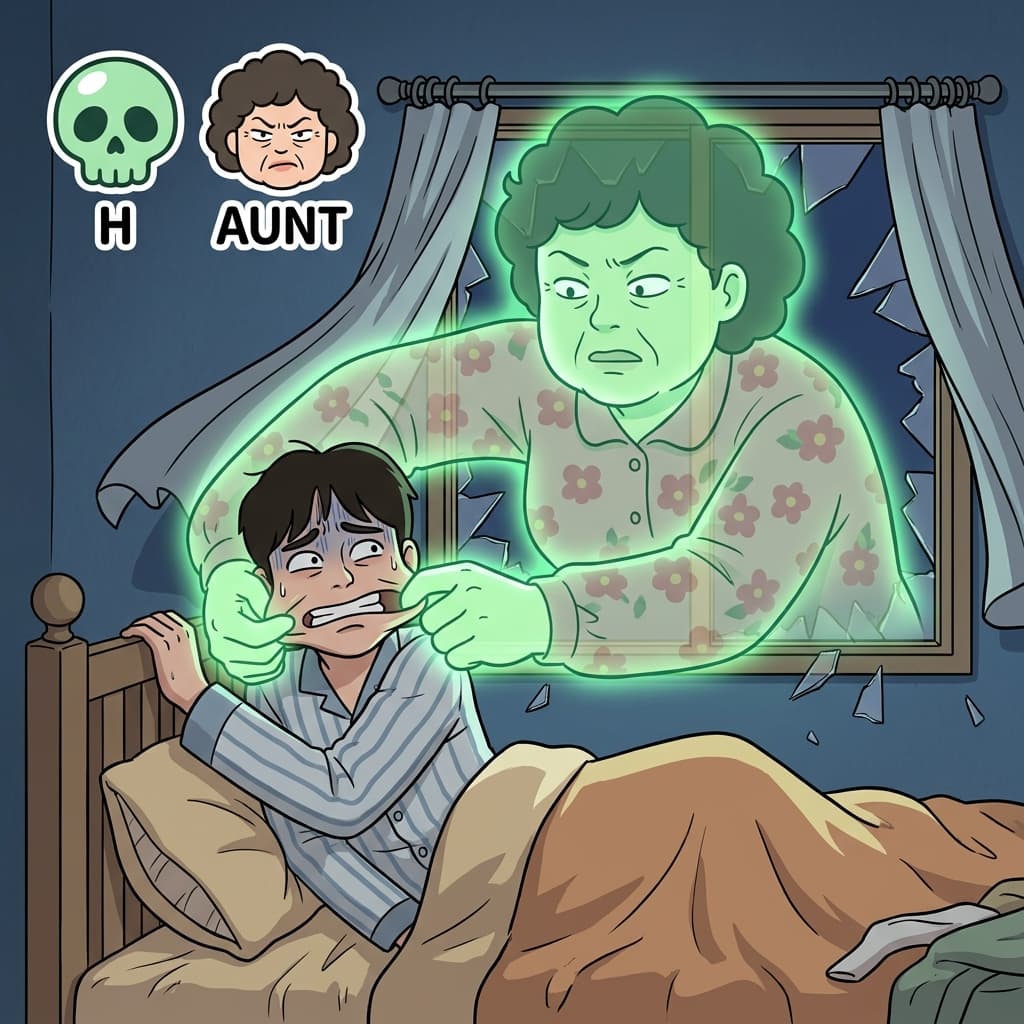 H(horrible) + AUNT(relative) + ED(state) — a haunted room is a place where the horrible ghost aunt never leaves.