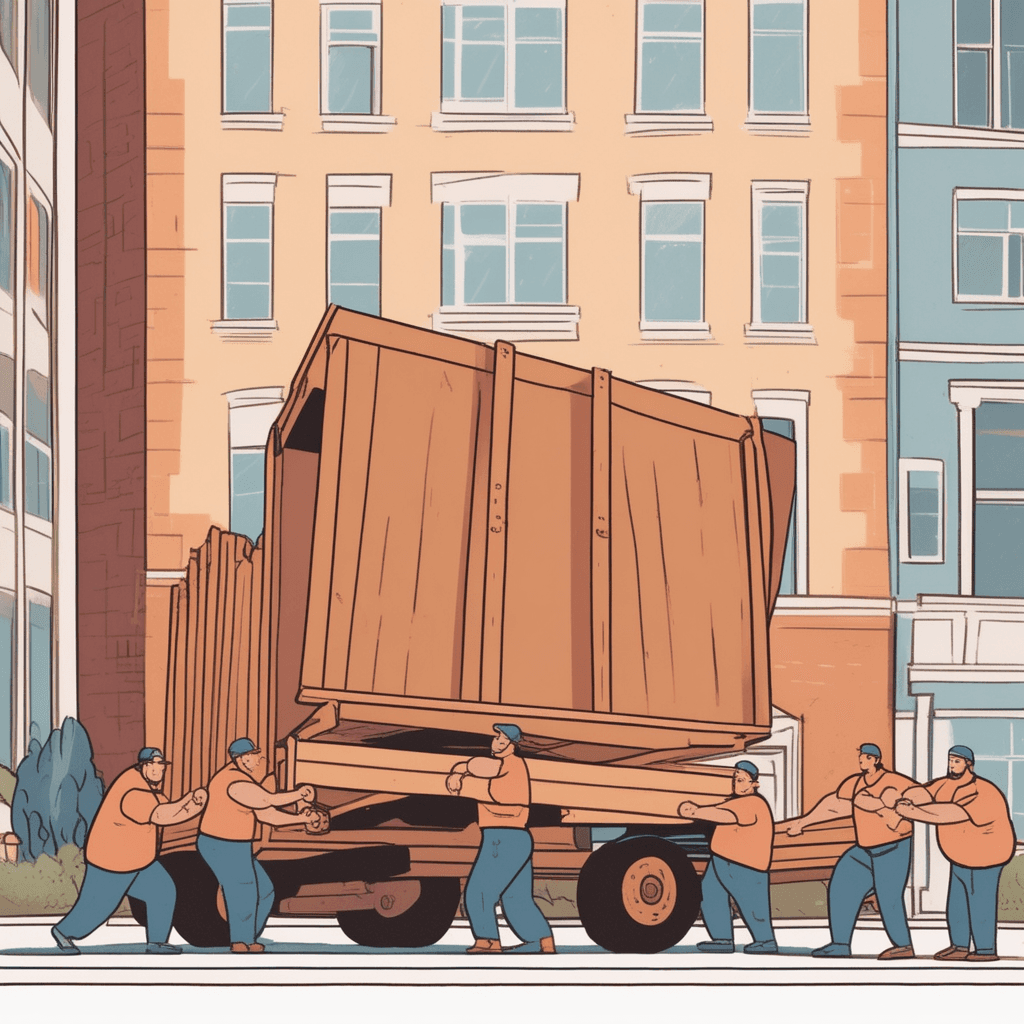 Two movers struggle to lift the heavy piano together