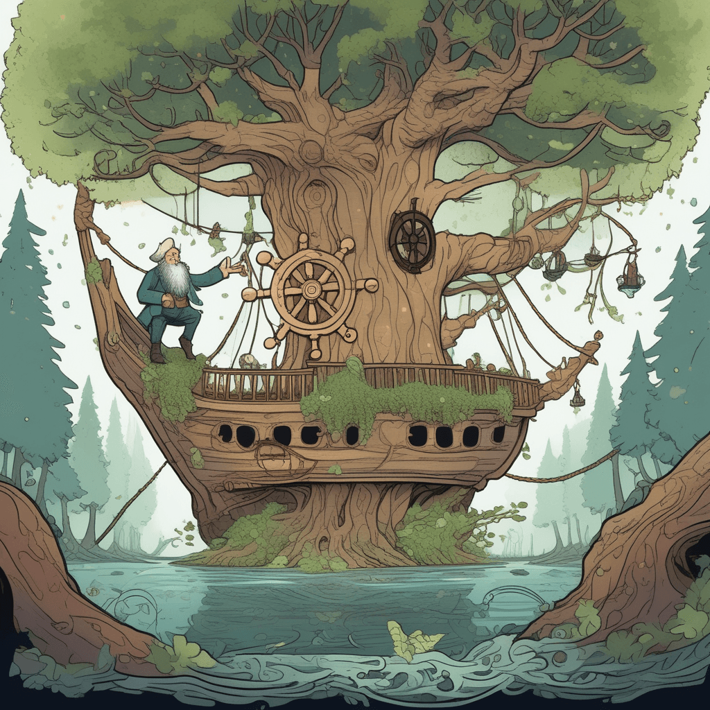 At the helm beneath the elm, sailing through a mystical realm