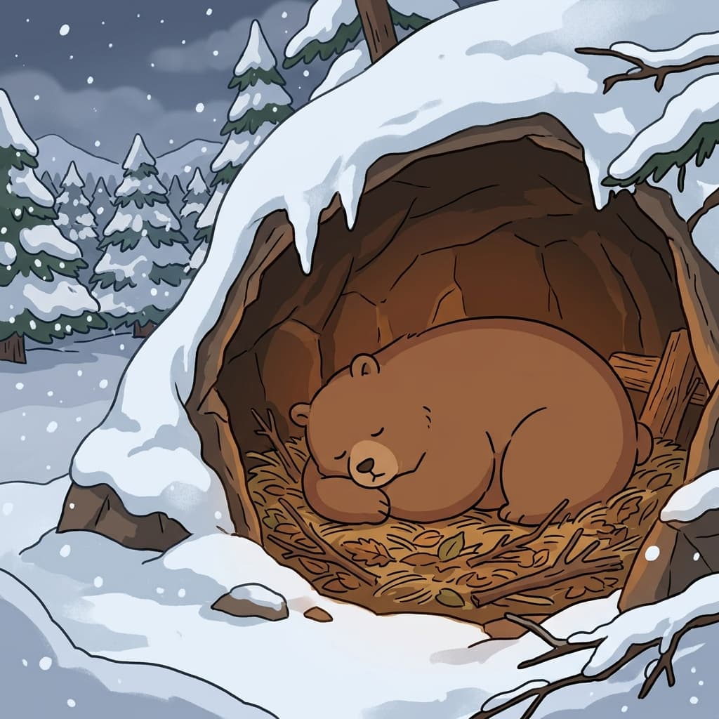 A bear's hibernation lasts throughout the winter.