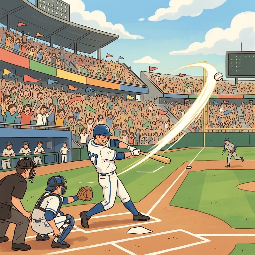 The hitter swings hard and sends the ball flying over the fence.