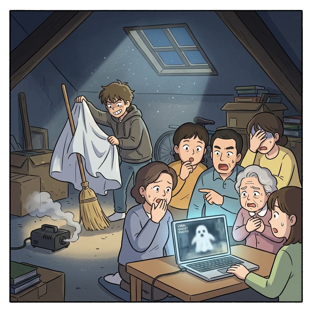 The 'ghost photo' turned out to be a hoax staged with a bedsheet.