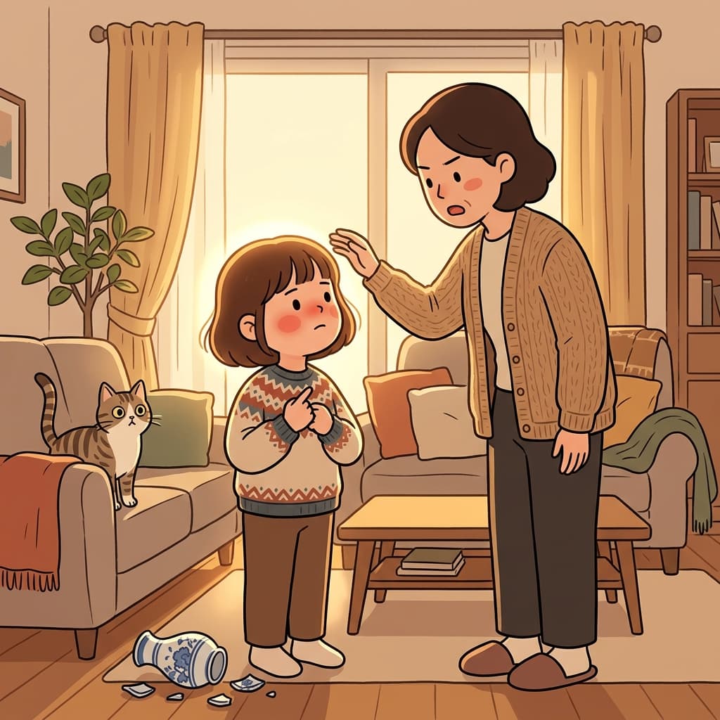She gave an honest answer about the broken vase, even though she knew she'd get scolded.