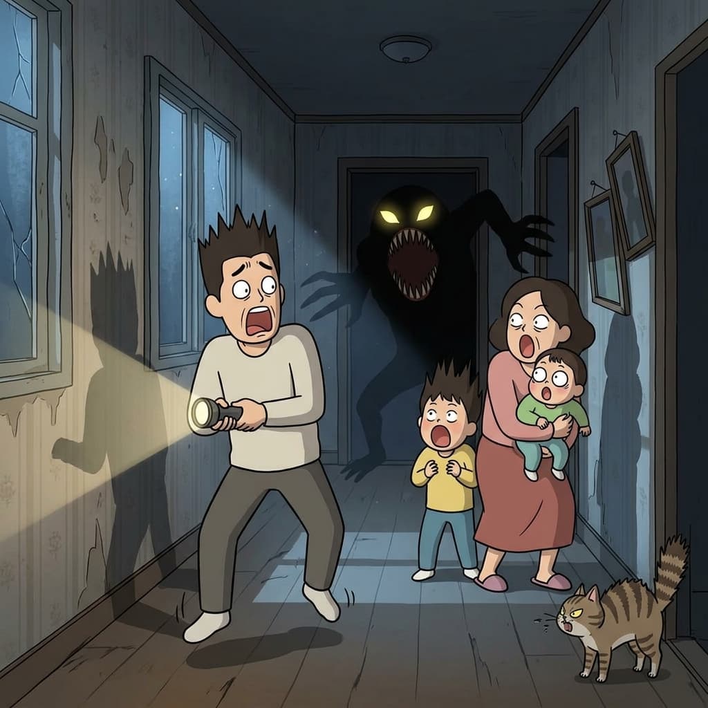 The horrifying creature emerged from the shadows, freezing everyone in place.