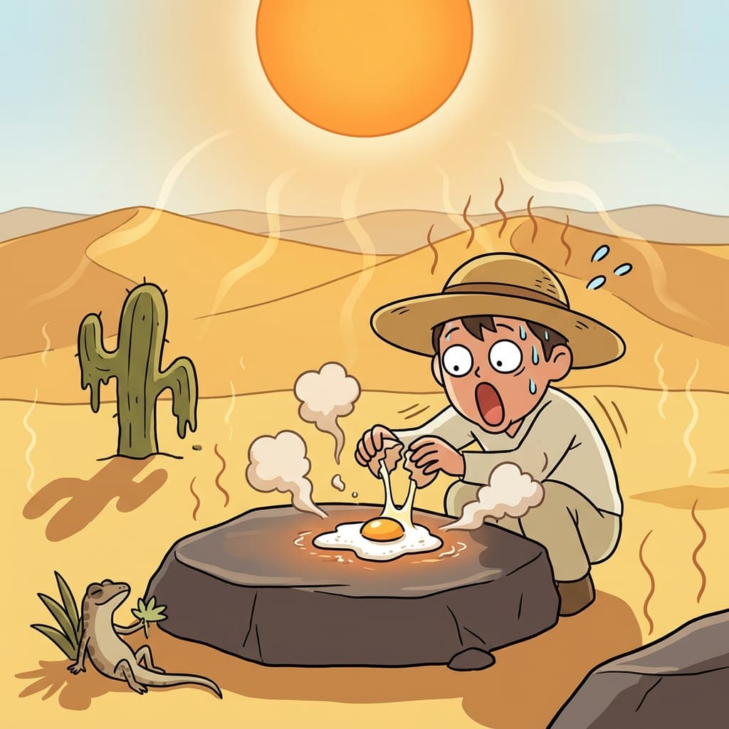 The desert sun makes every stone hot enough to fry an egg.