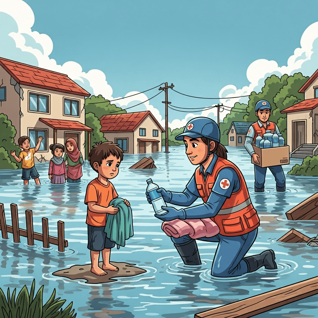 Humanitarian workers provide aid to those in need.