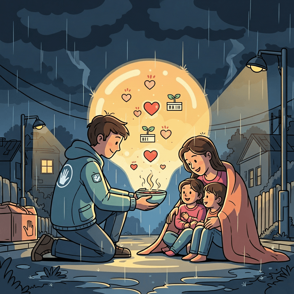 "Humanitarian action needs no auditorium — every act of kindness builds a better forum."