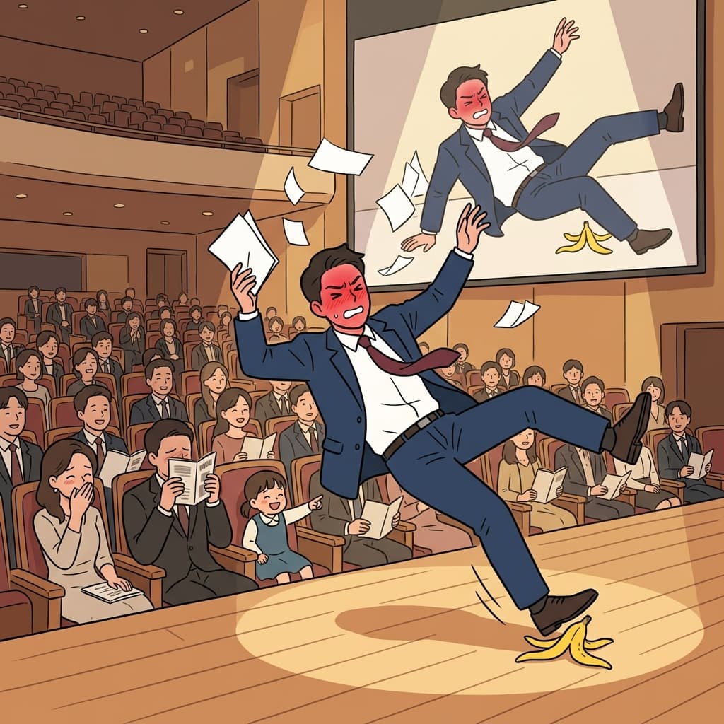 Slipping on stage during his big speech was absolutely humiliating for him.