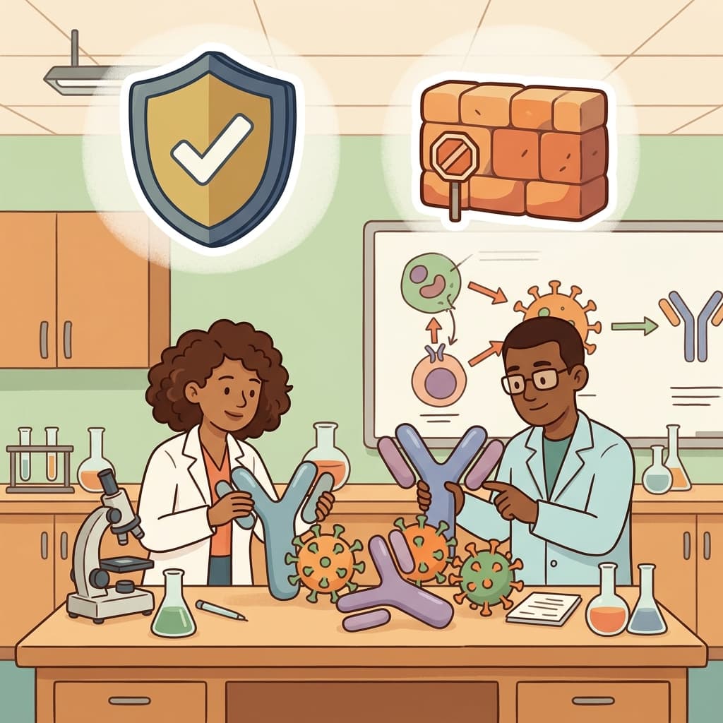 Healthcare workers study how people become immune to viruses. (PROTECTED + RESISTANT = IMMUNE TO)
