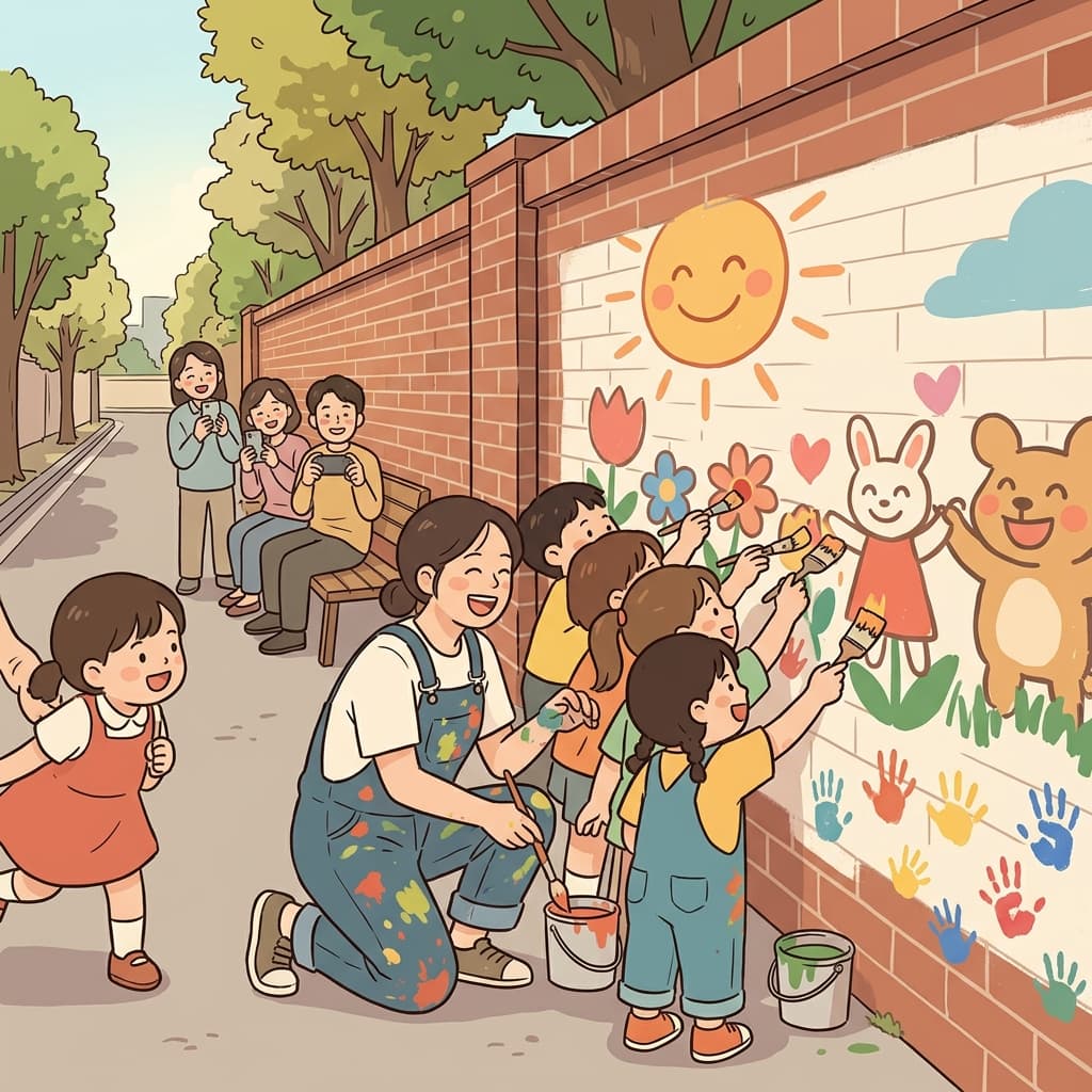The mural was painted in collaboration with local schoolchildren.