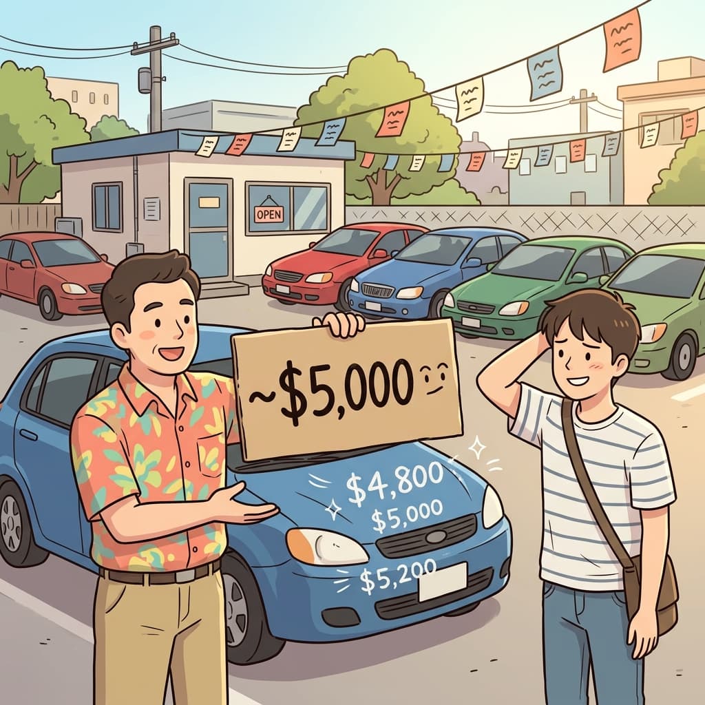 The used car costs in the neighborhood of five thousand dollars, the dealer says.