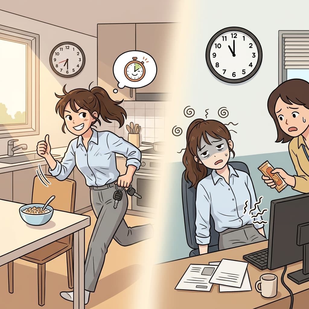 In the short term, skipping breakfast saves time, but hunger hits hard by noon.
