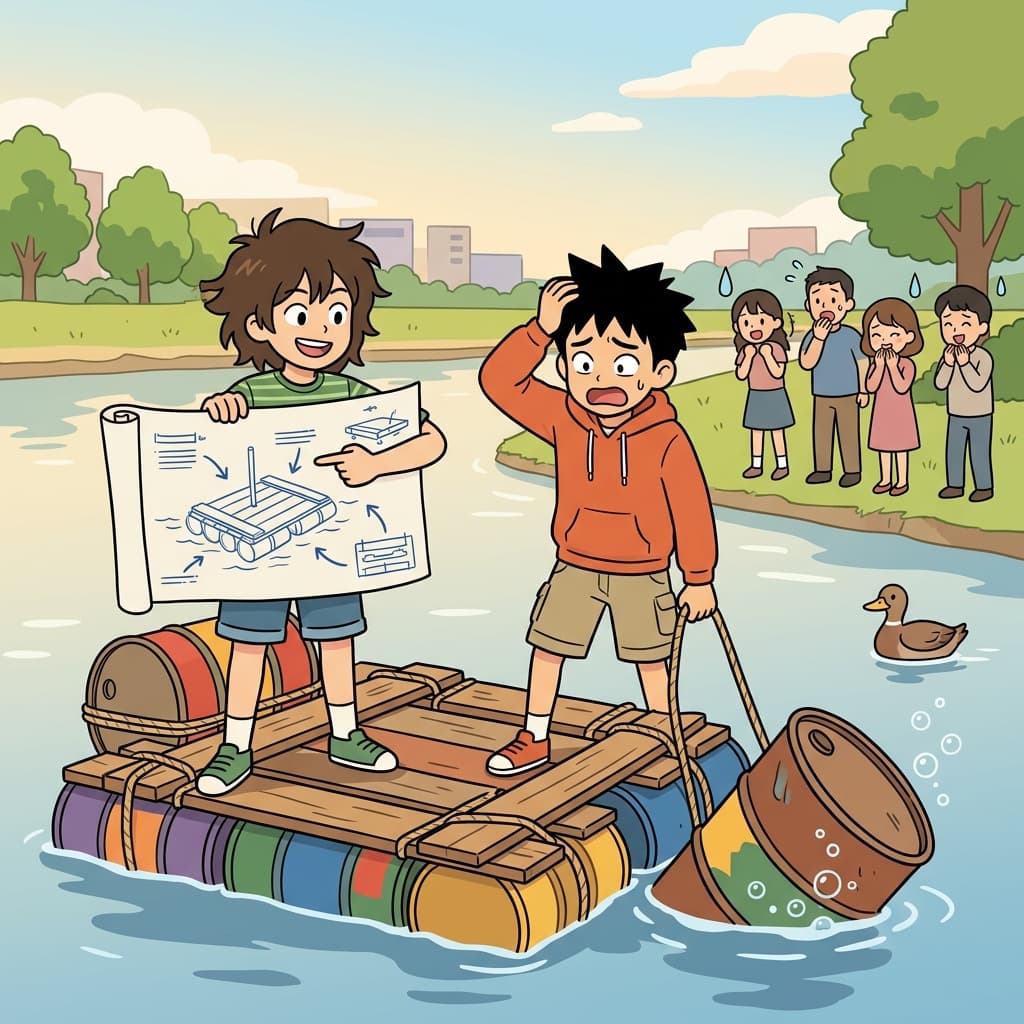 In theory the raft should float, but reality has other plans.