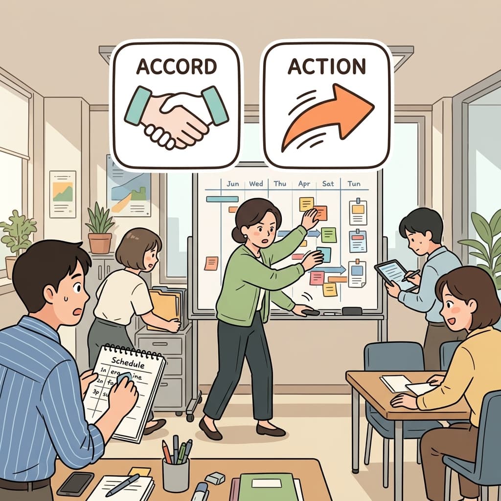The manager adjusted the schedule in accord with the latest news.