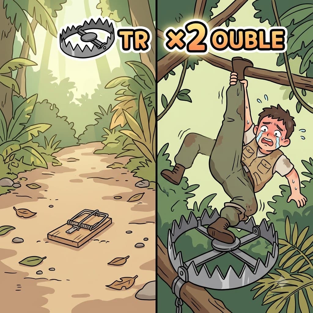 The explorer was in trouble after his leg became caught in the giant steel trap.