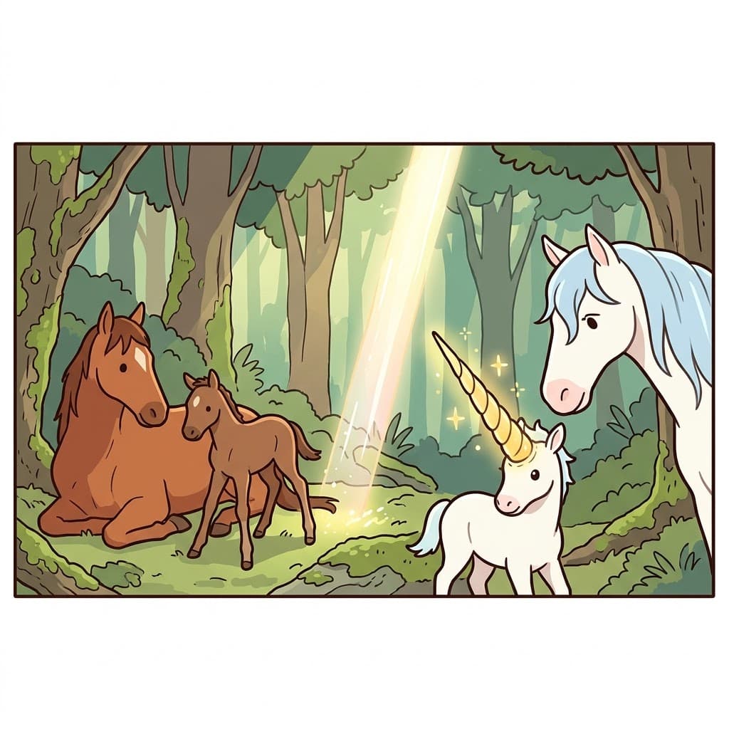 The magical creature didn't have to wait to grow a long horn; the glowing spike on its head was completely inborn.