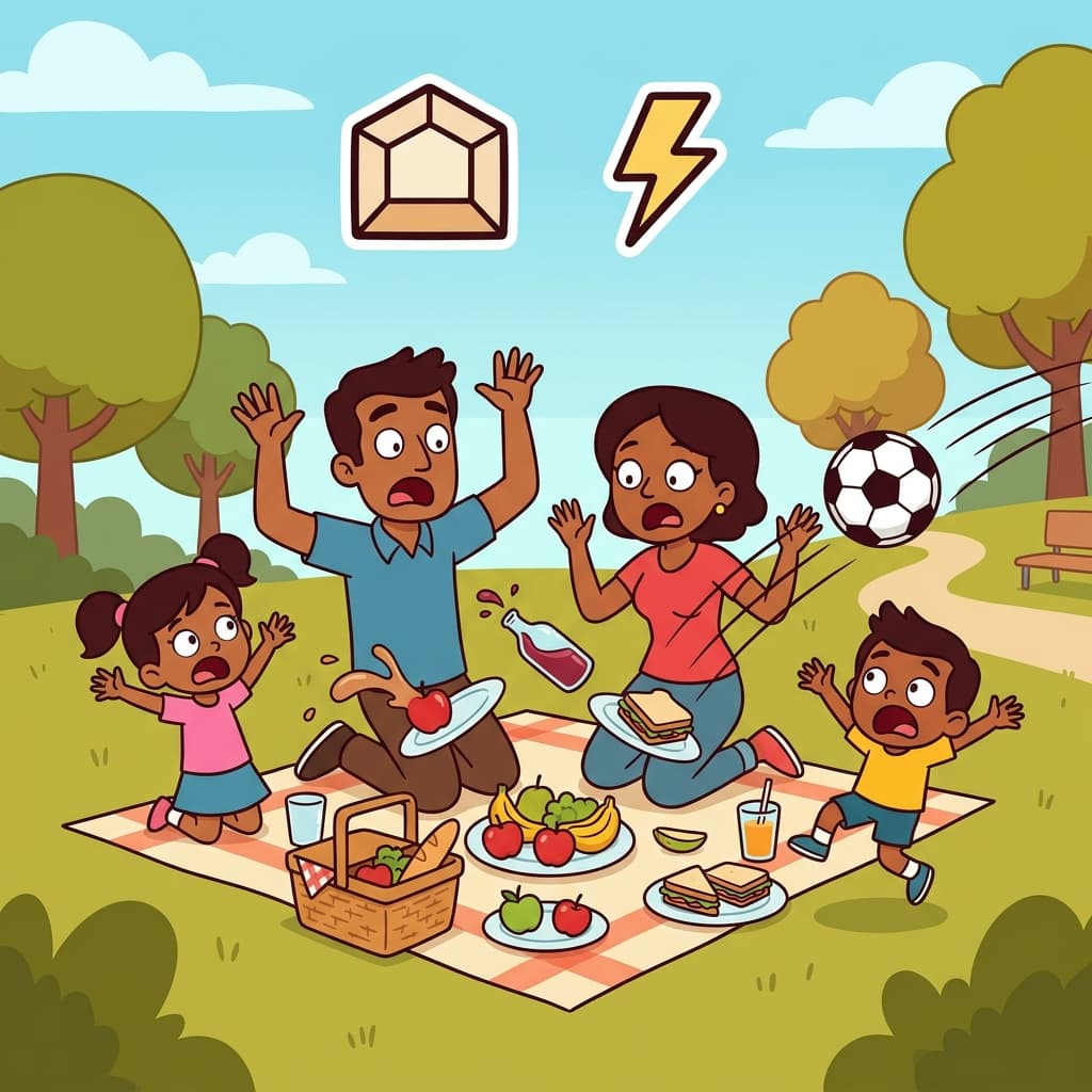The incident began when a soccer ball suddenly flew into the picnic. (IN + SUDDEN → something suddenly happens in a place)