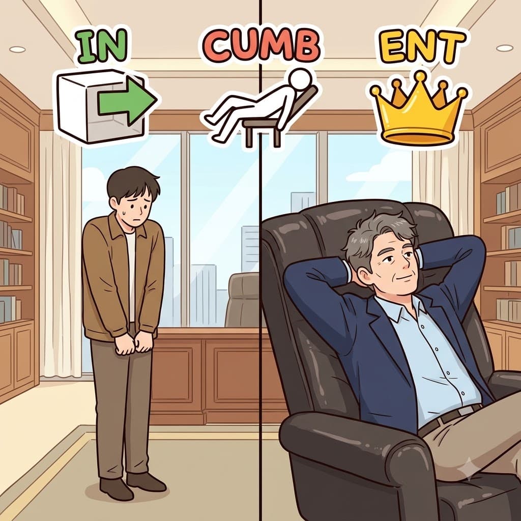 IN(inside) + CUMB(lie down) + ENT(person) — acting as the person(ENT) who can freely lie down(CUMB) inside(IN) the office, he proved he was the true incumbent.