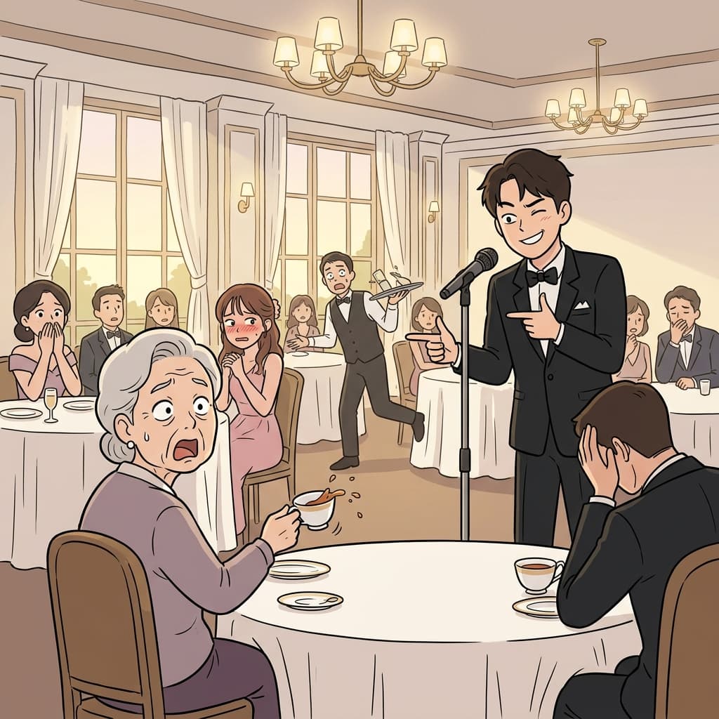 His indecent joke at the wedding made grandma drop her teacup in shock.