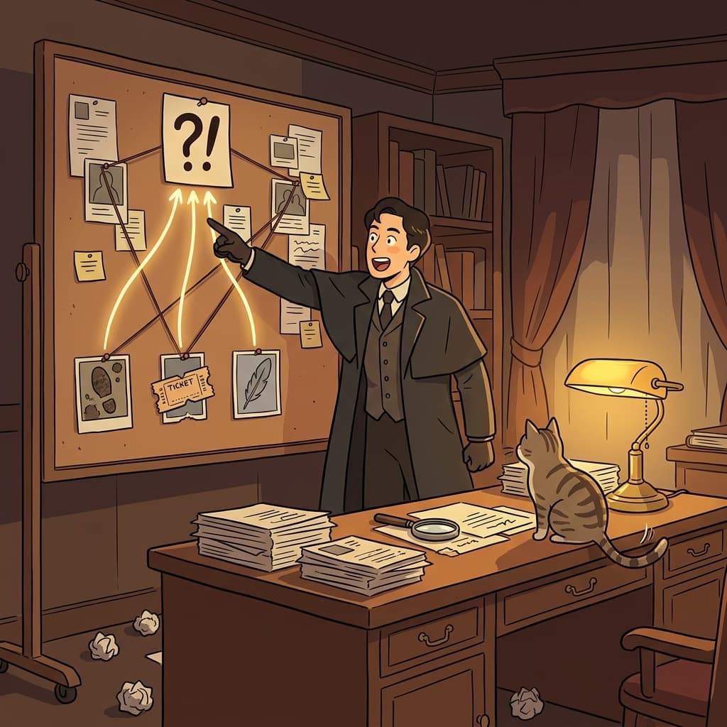 Detective uses inductive reasoning to connect three small clues into one big theory.
