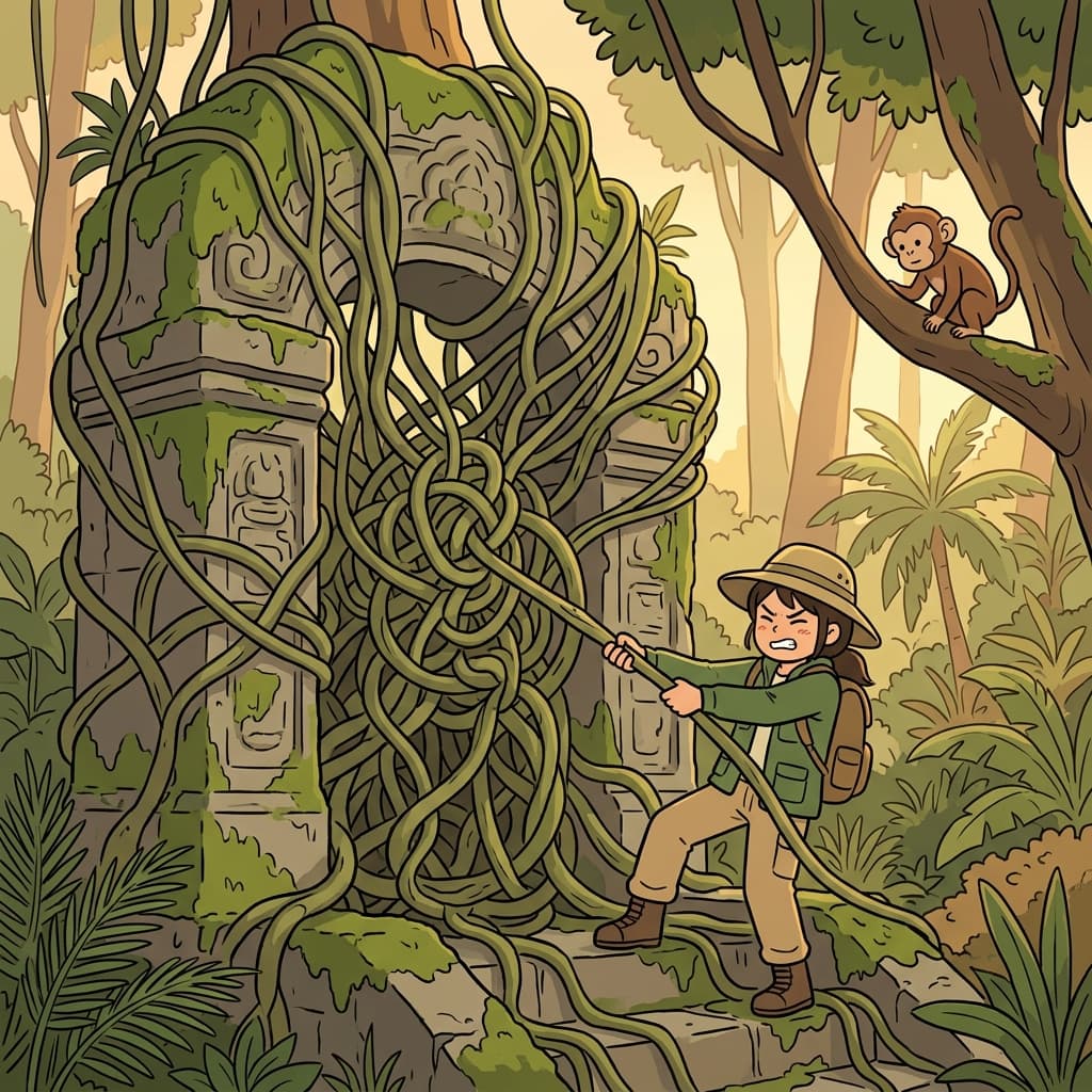 The vines formed an inextricable knot around the ancient temple gate.