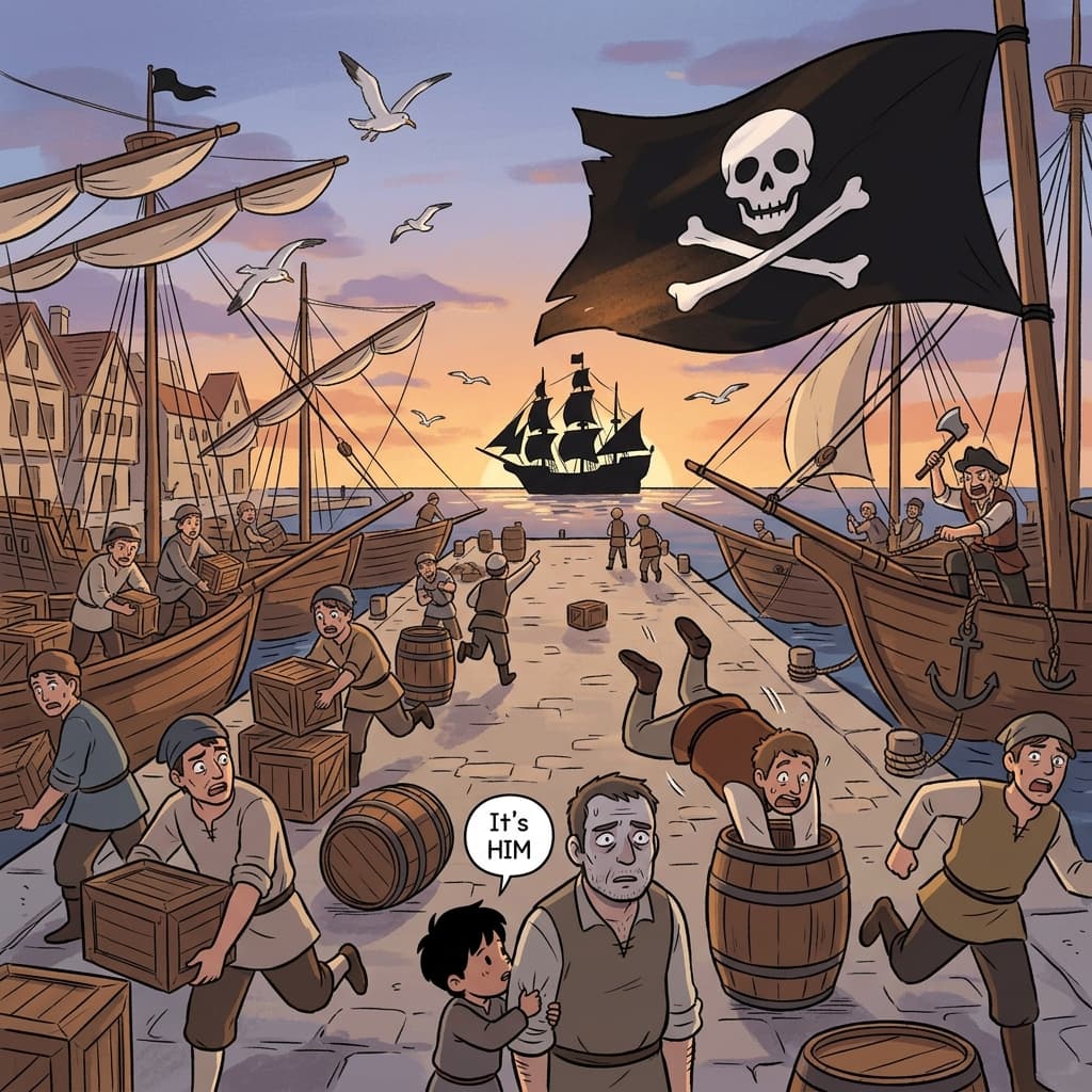 The infamous pirate captain's flag makes every ship in the harbor flee in panic.
