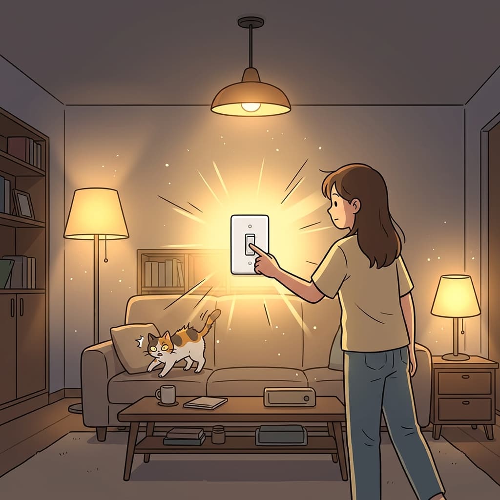 The lights turned on instantaneously the moment she flipped the switch.