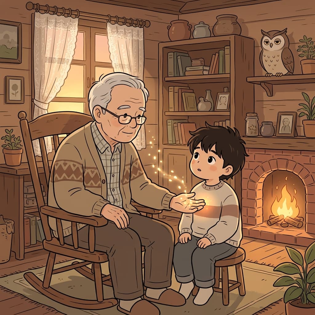The grandfather's daily instillment of kindness shaped the boy's gentle heart.