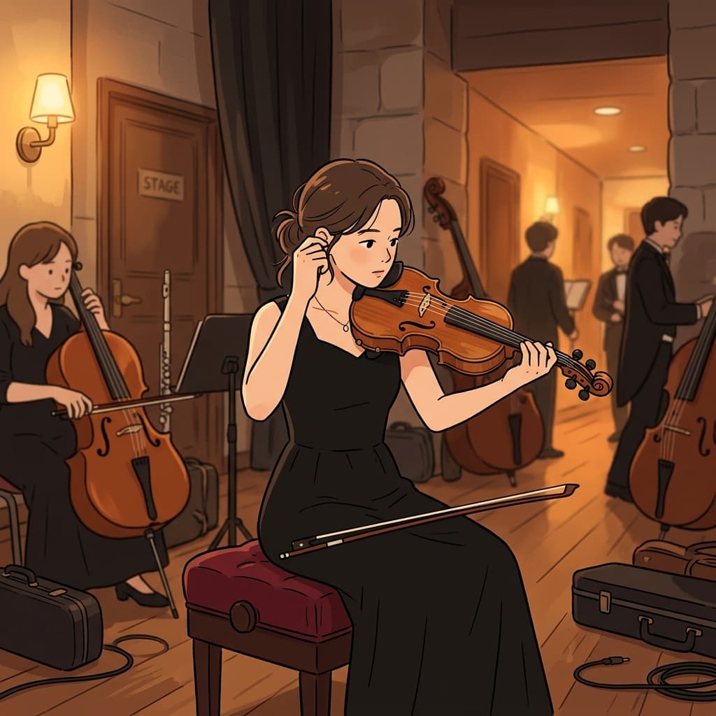 The violinist tuned her instrument before the concert began.