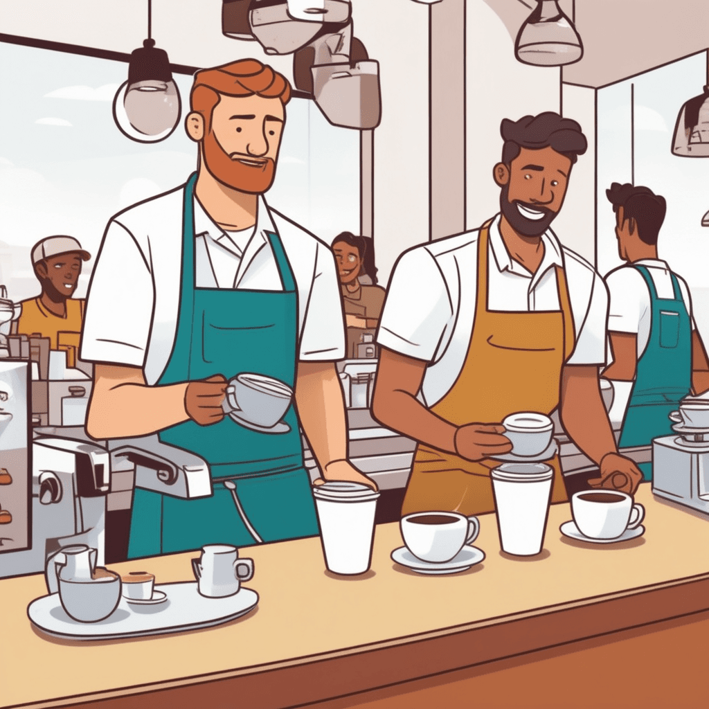 a barista holds two identical white coffee cups, preparing to hand one to a customer. The customer reaches for either cup while the barista offers both options with equal confidence. Both cups contain the exact same coffee blend and appear completely identical in every way. Other customers wait in line behind, watching the seamless exchange process. that the two items can be exchanged with each other without making any difference