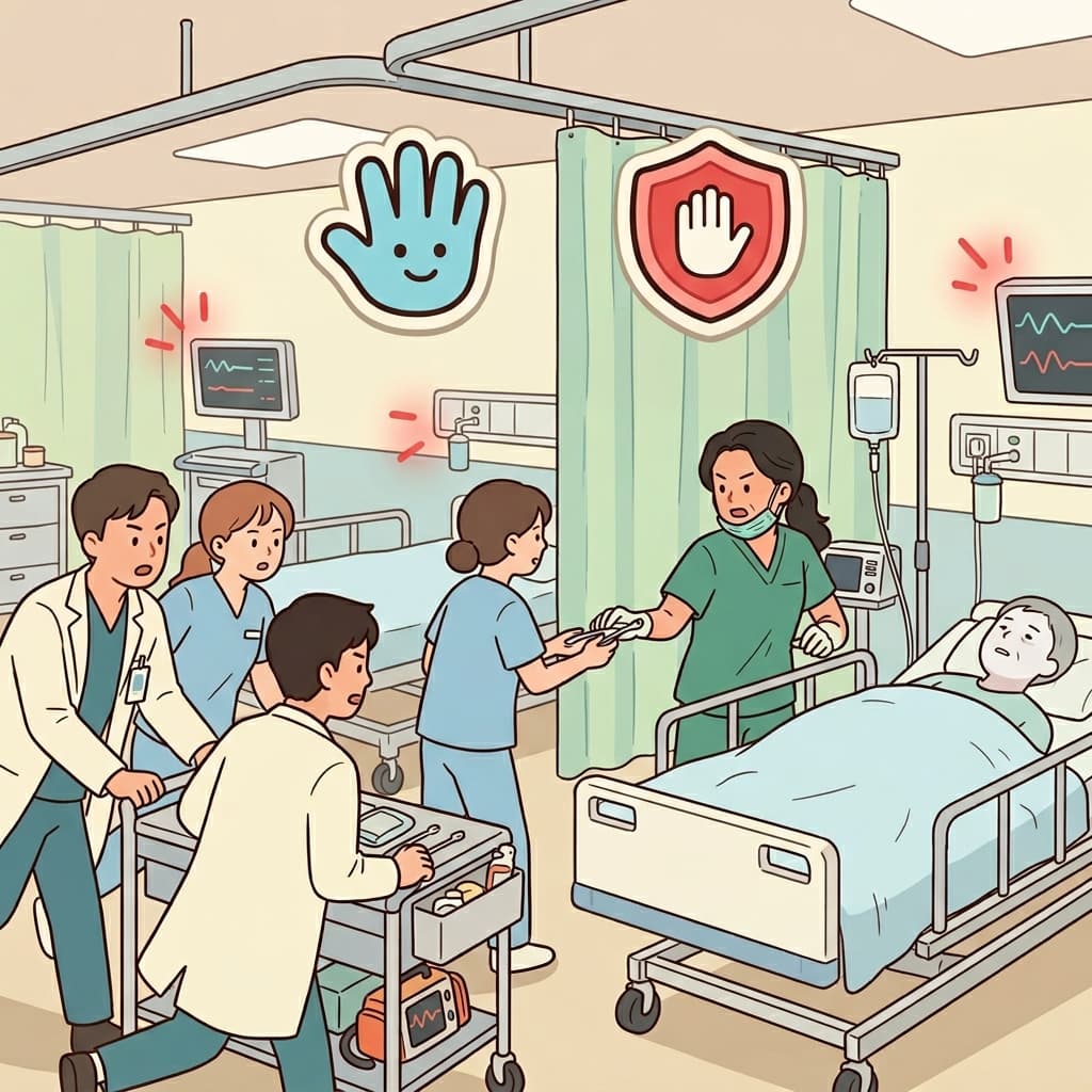 Doctors intervened in the emergency to save the patient's life. (INTERACT + PREVENT = INTERVENE IN → step into a situation to prevent harm)