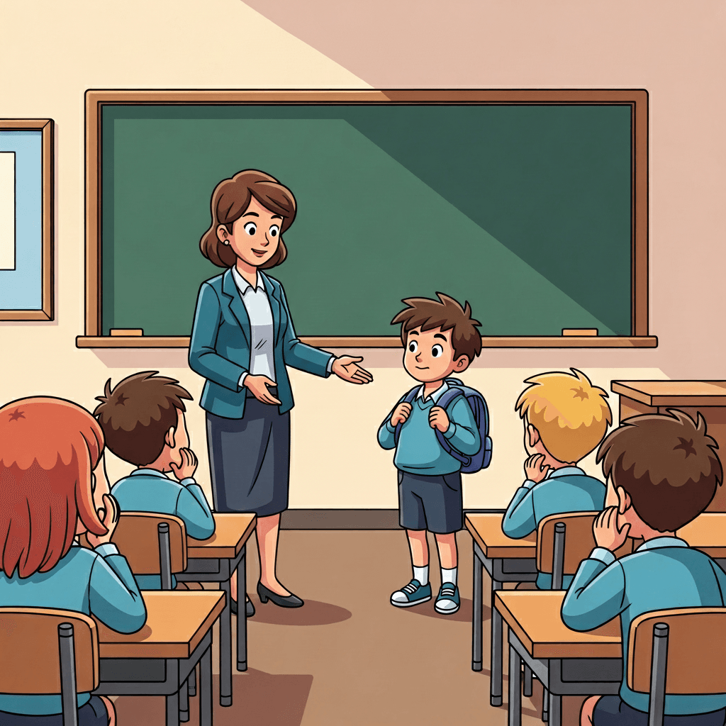 The teacher introduces the new student to the class.