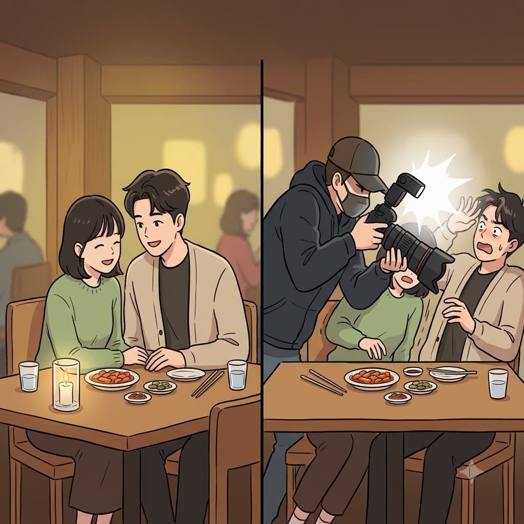 While the couple enjoyed a private dinner, the paparazzi aggressively shoved his camera right over their table, making a highly intrusive interruption.