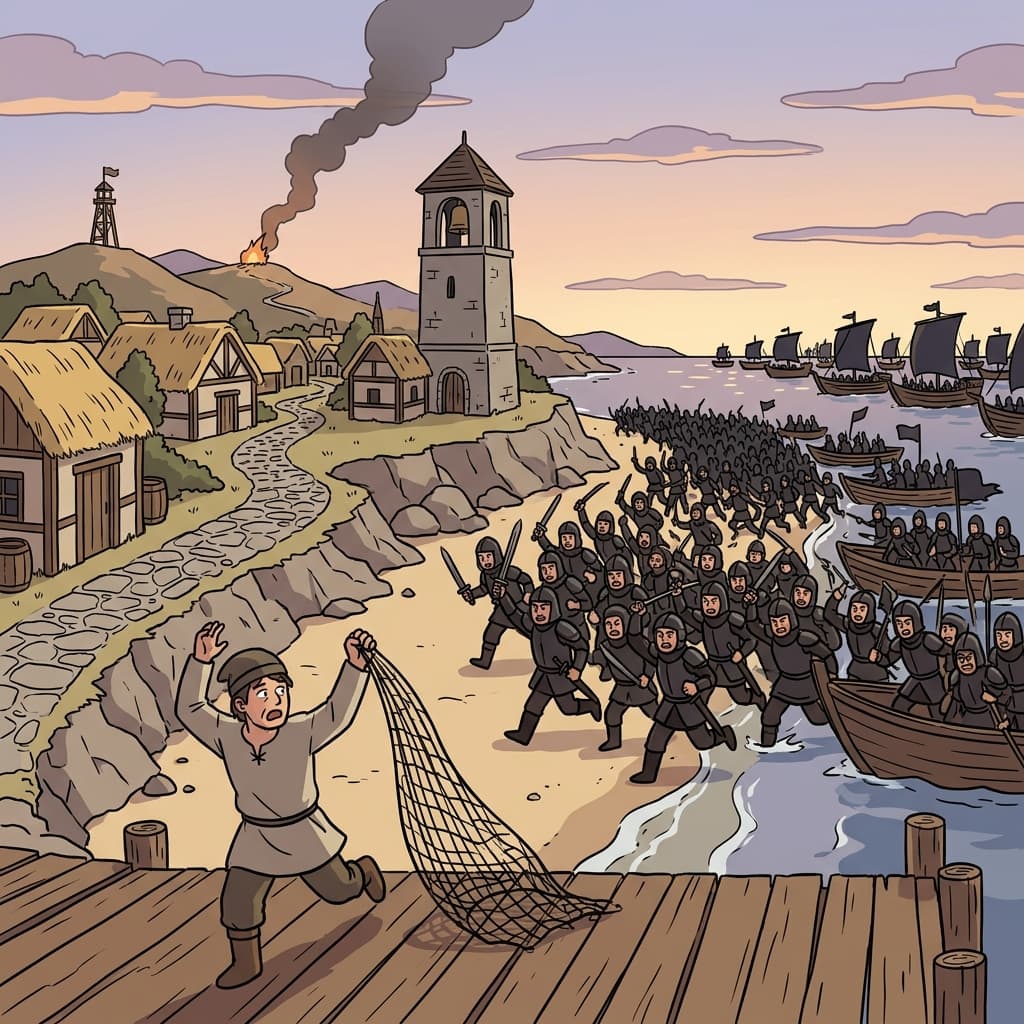 The invasion began at dawn when enemy ships appeared on the horizon.