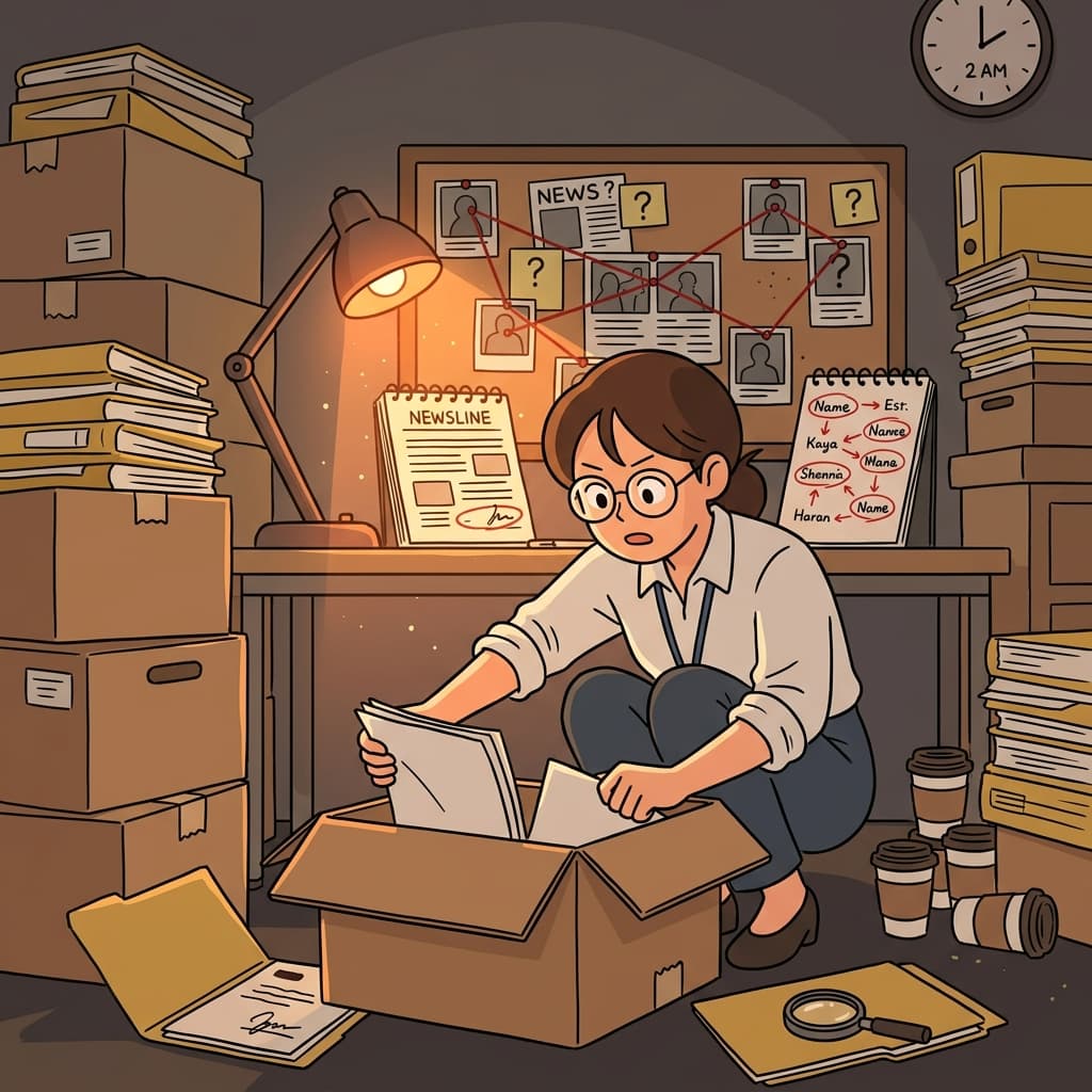 An investigative reporter digs through dusty files to expose a hidden corruption scandal.